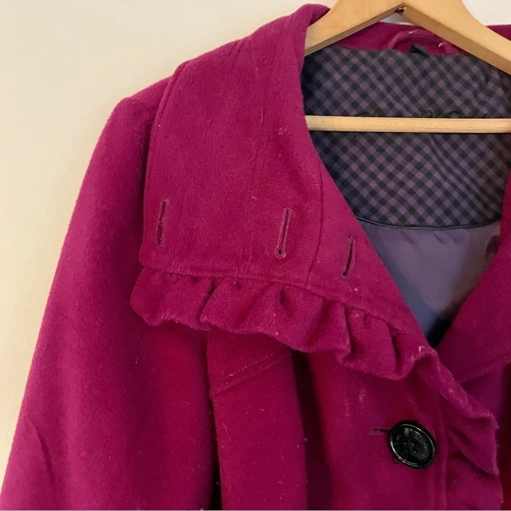 Steve Madden Extra Large XL Fuschia Peacoat Button Jacket Coat Ruffle